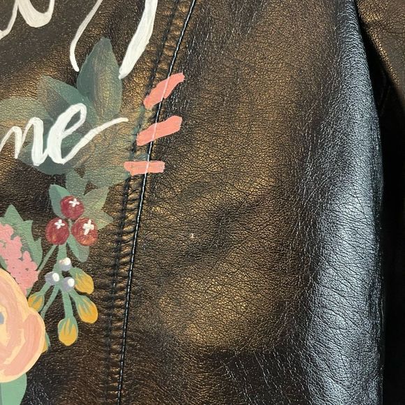 Bridal Wedding Bespoke Custom Painted Faux Leather Jacket || SZ S - Picture 8 of 13